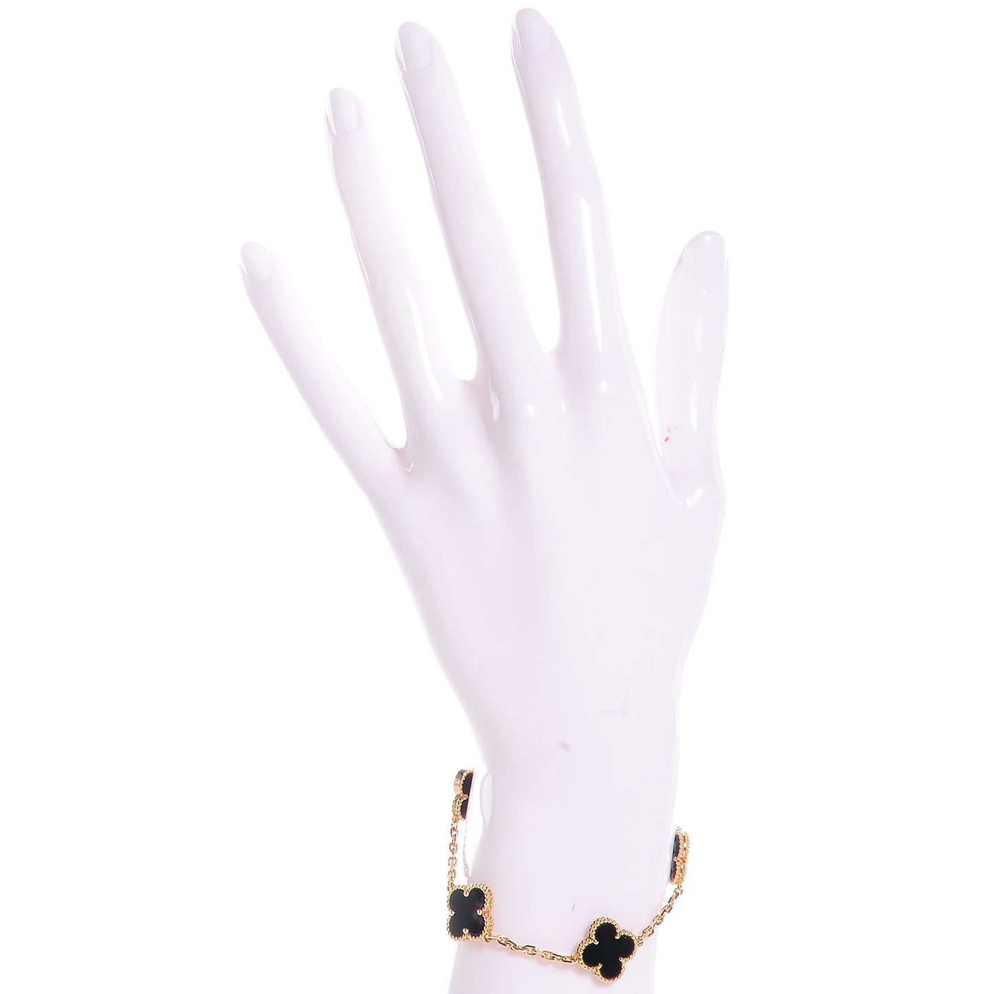 18K Yellow Gold Black Onyx 5 Motifs Vintage Alhambra Bracelet