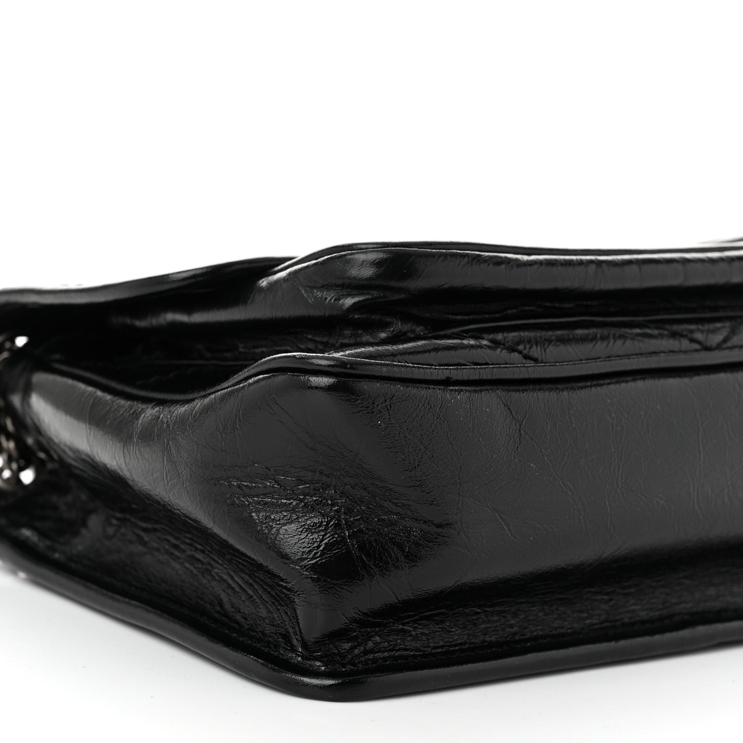 Crinkled Calfskin Matelasse Monogram Baby Niki Chain Satchel Black