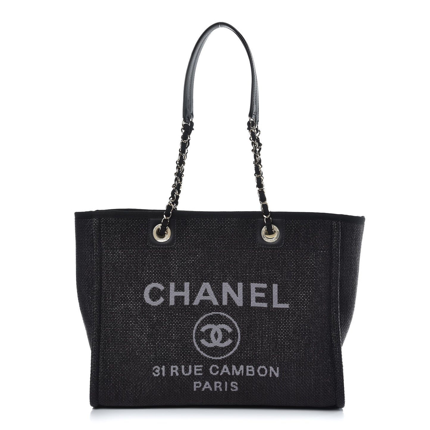 Woven Straw Raffia Small Deauville Tote Black