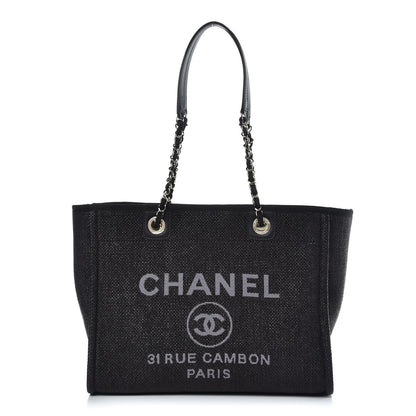 Chanel Woven Straw Raffia Small Deauville Tote Black 1 of 10