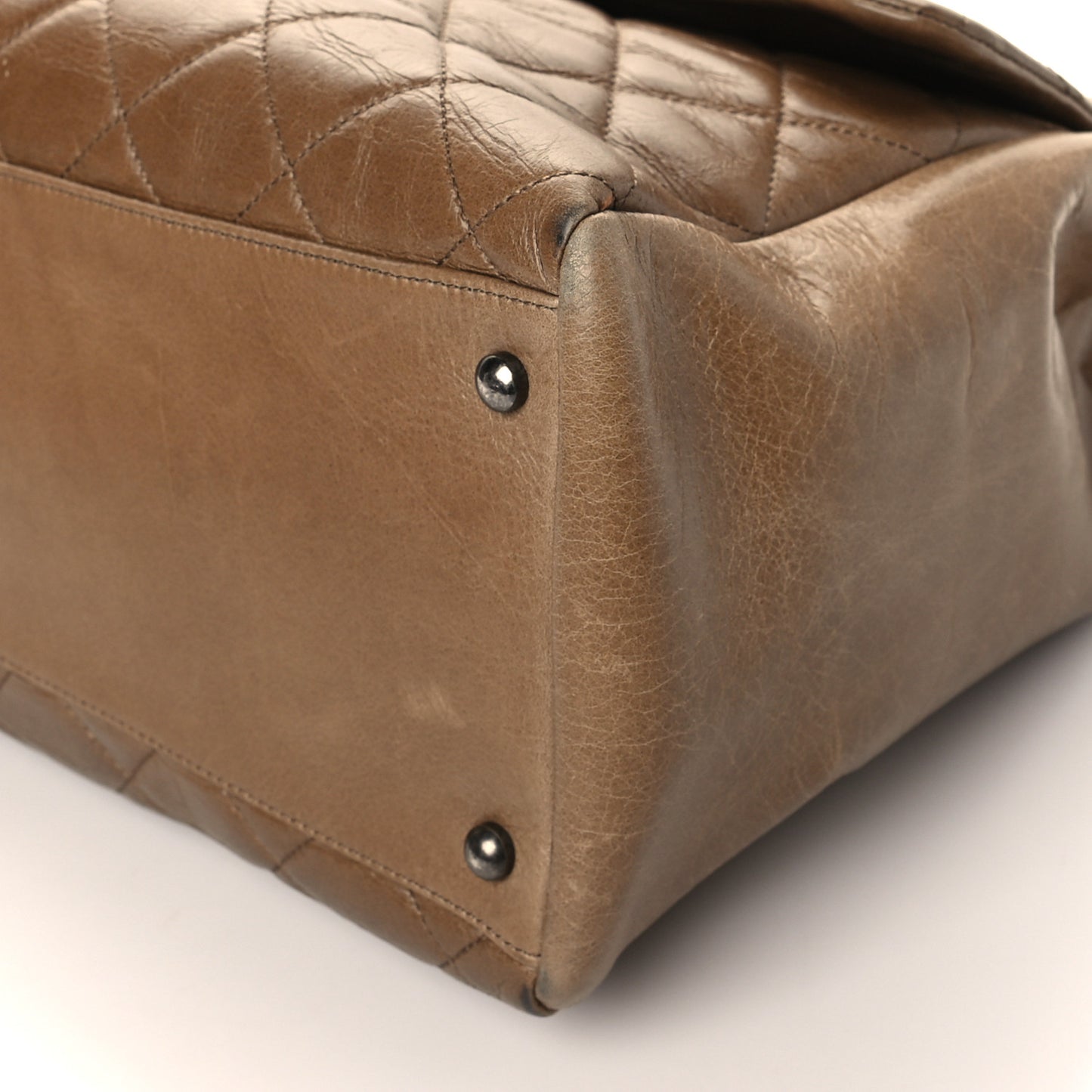 Glazed Calfskin Quilted Large Front Flap Tote Dark Beige