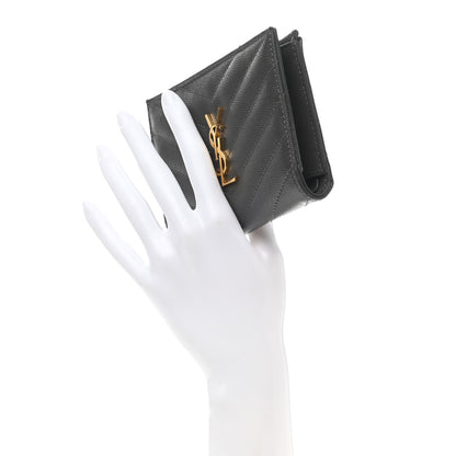 Saint Laurent Grain De Poudre Matelasse Chevron Monogram Zipped Two-Part Wallet Storm 2 of 7