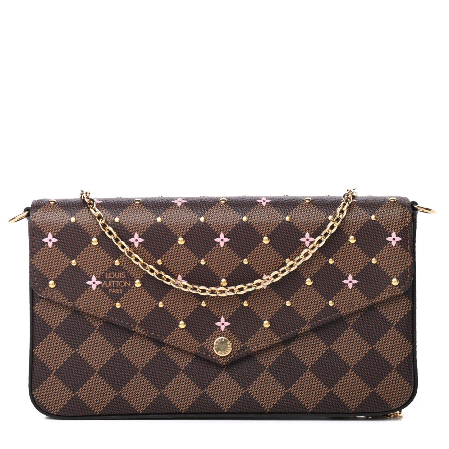 Damier Ebene Studded Pochette Felicie Chain Wallet