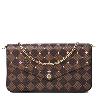 Louis Vuitton Damier Ebene Studded Pochette Felicie Chain Wallet 1 of 4