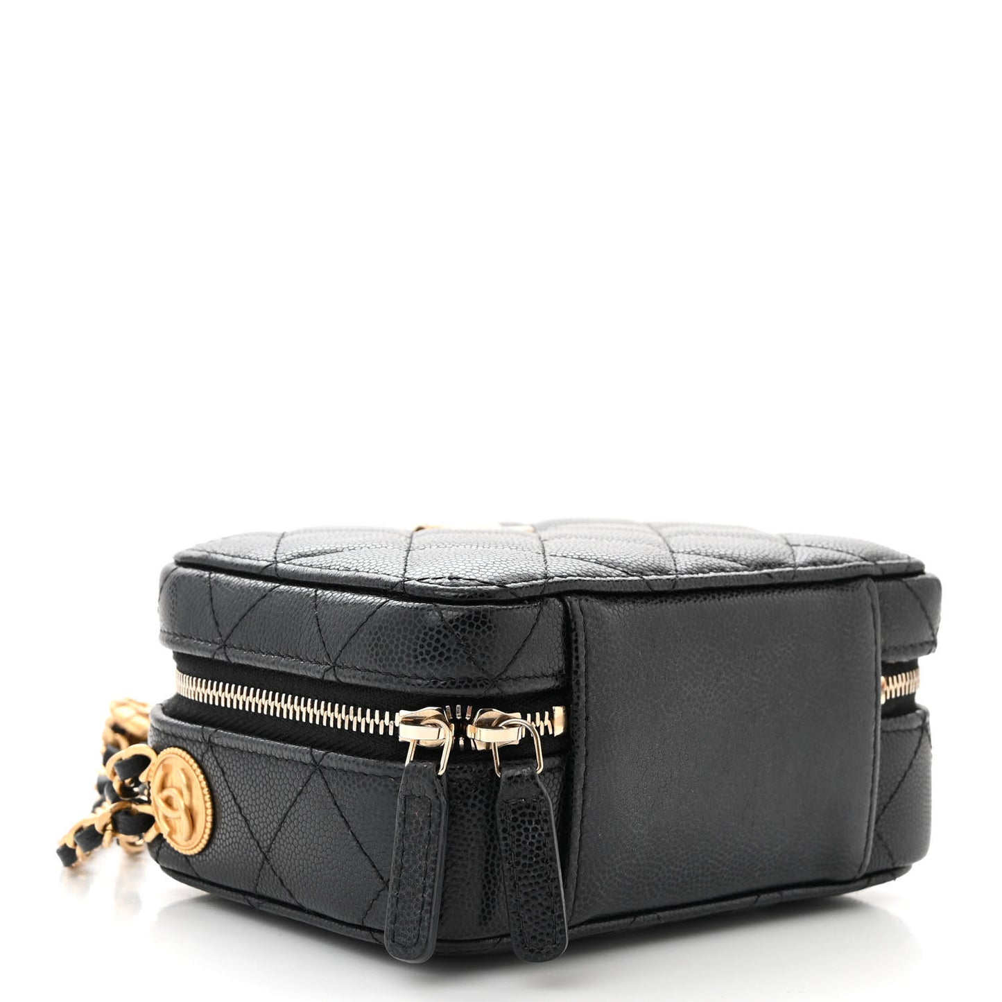Caviar Quilted Twist Your Buttons Clutch With Chain Black
