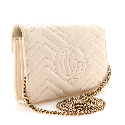 Gucci Calfskin Matelasse GG Marmont Chain Wallet Mystic White 3 of 10