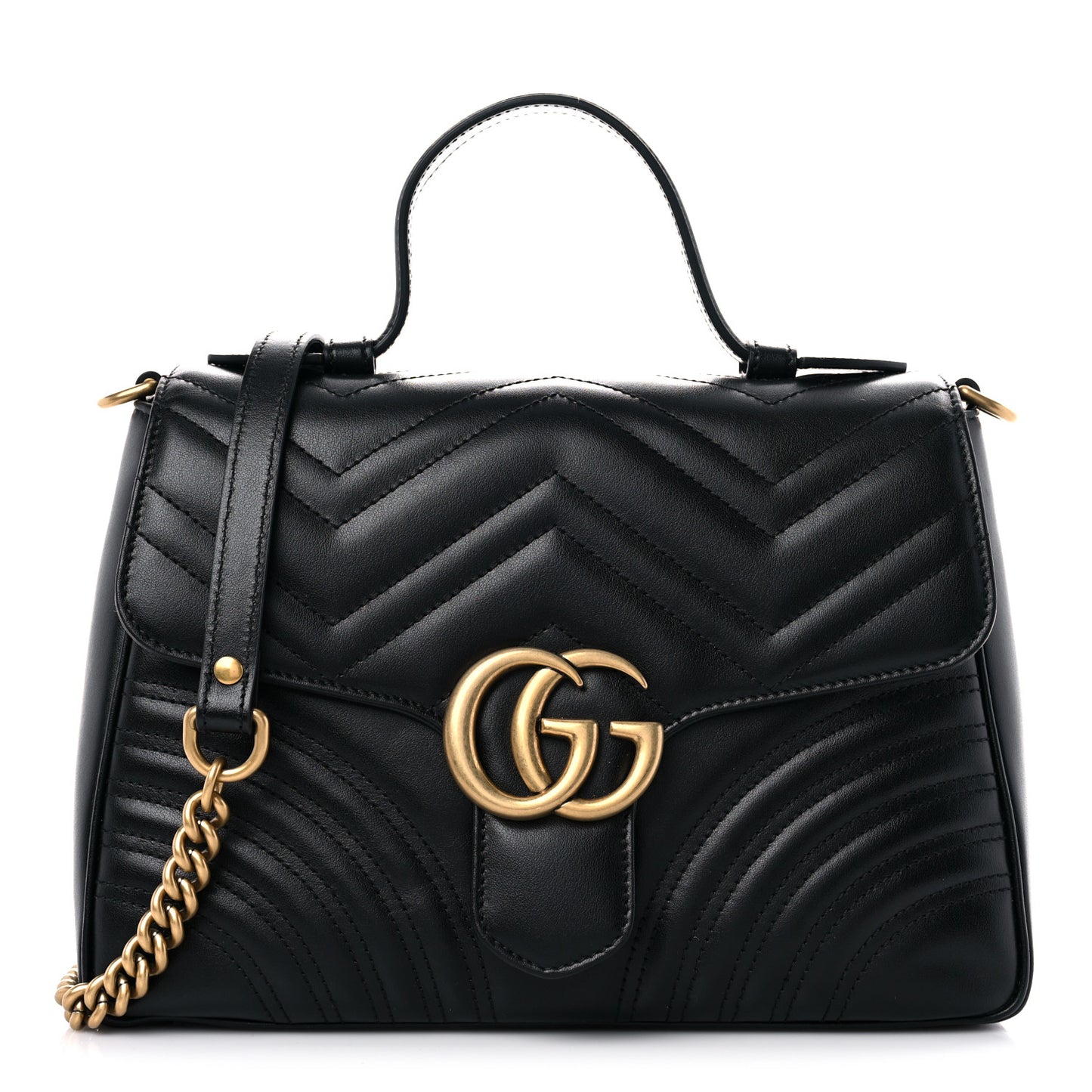 Calfskin Matelasse Small GG Marmont Top Handle Shoulder Bag Black