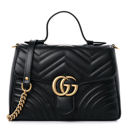 Gucci Calfskin Matelasse Small GG Marmont Top Handle Shoulder Bag Black 1 of 12