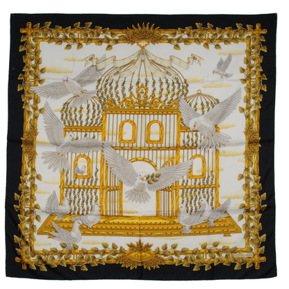 Hermes Silk Doves Of Peace Scarf 90 Black Gold 2 of 5