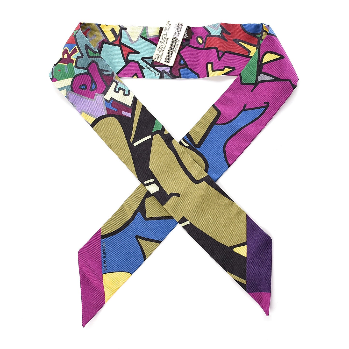 Silk Graff Graffiti Twilly Fuchsia Kaki Jaune
