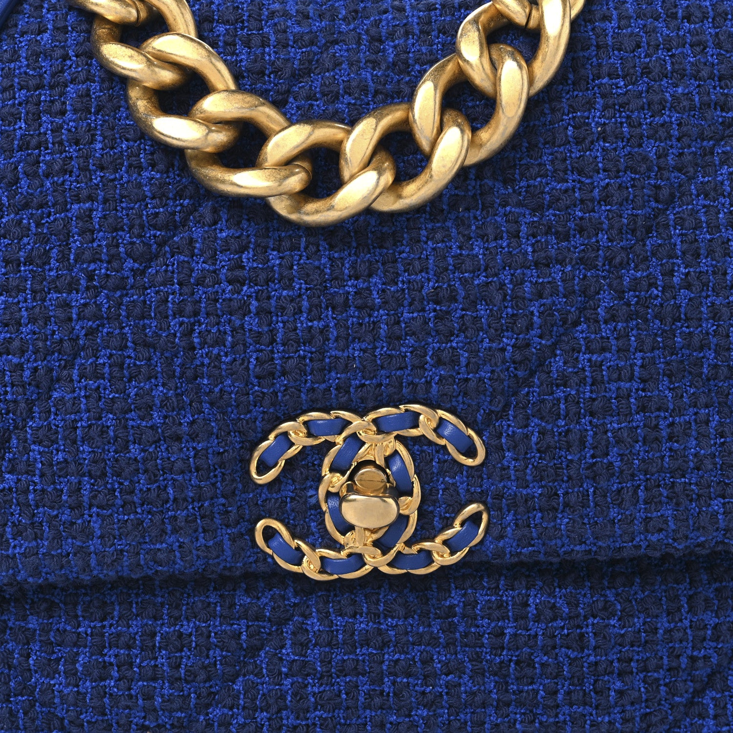 Chanel Tweed Quilted Large Chanel 19 Flap Blue 8 of 10