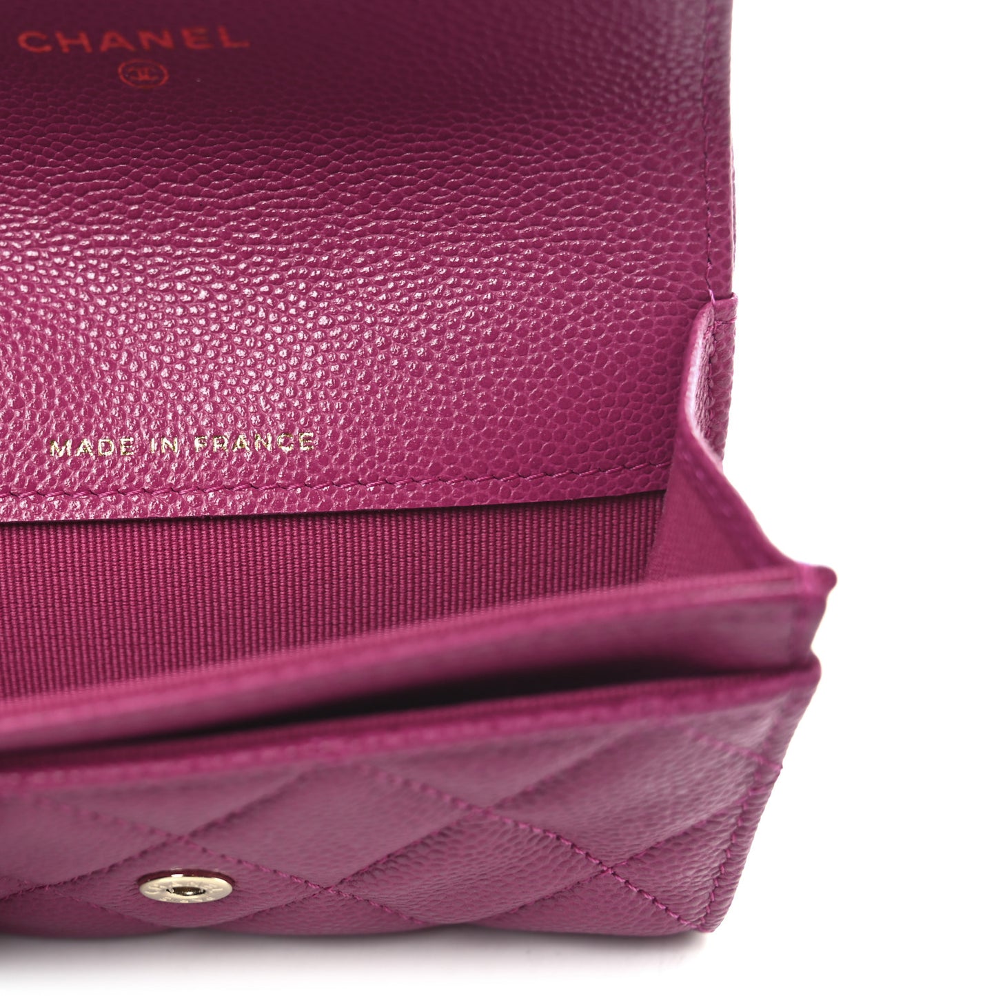 Caviar Quilted Flap Card Holder Wallet Fuchsia