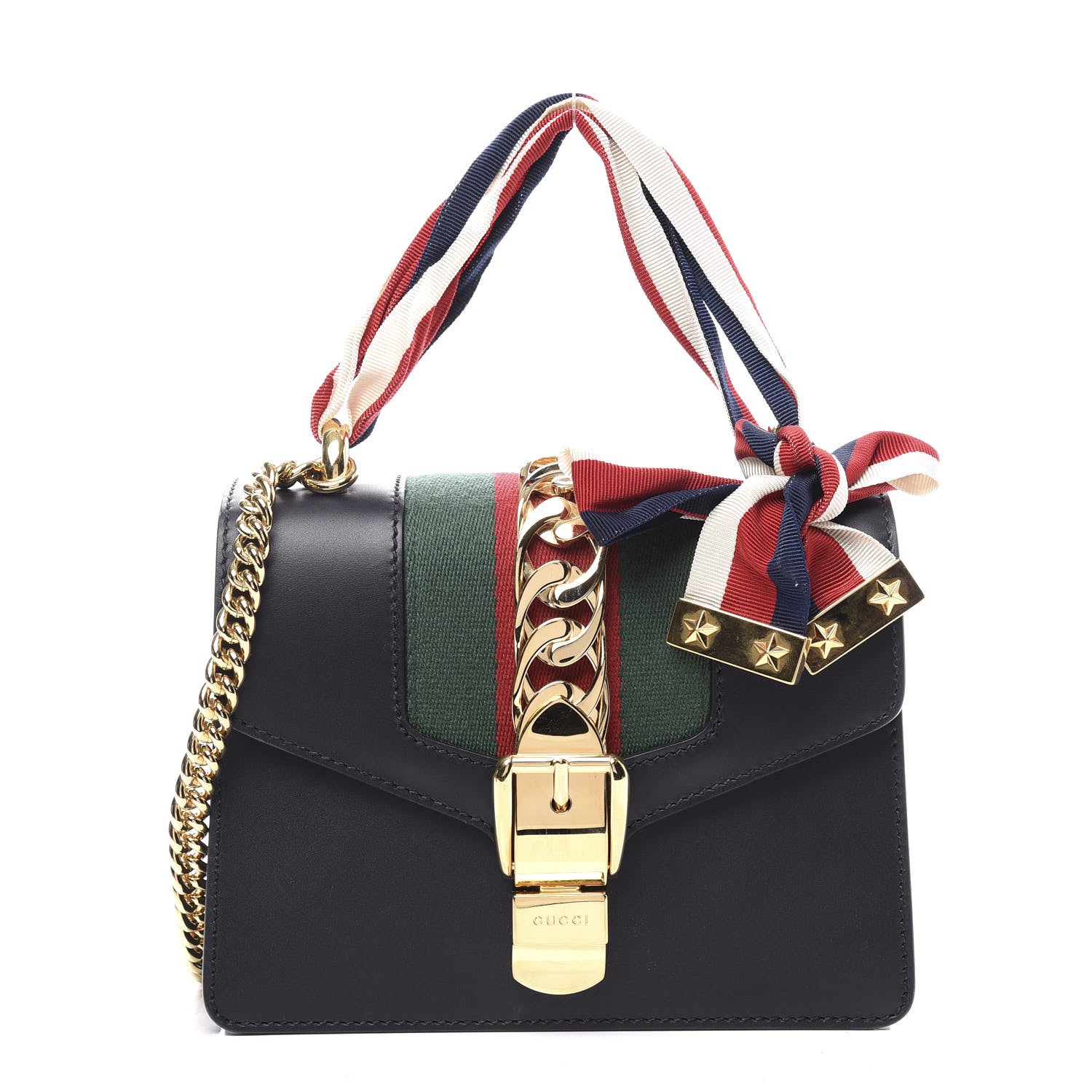 Gucci Calfskin Mini Sylvie Chain Shoulder Bag Navy 1 of 12