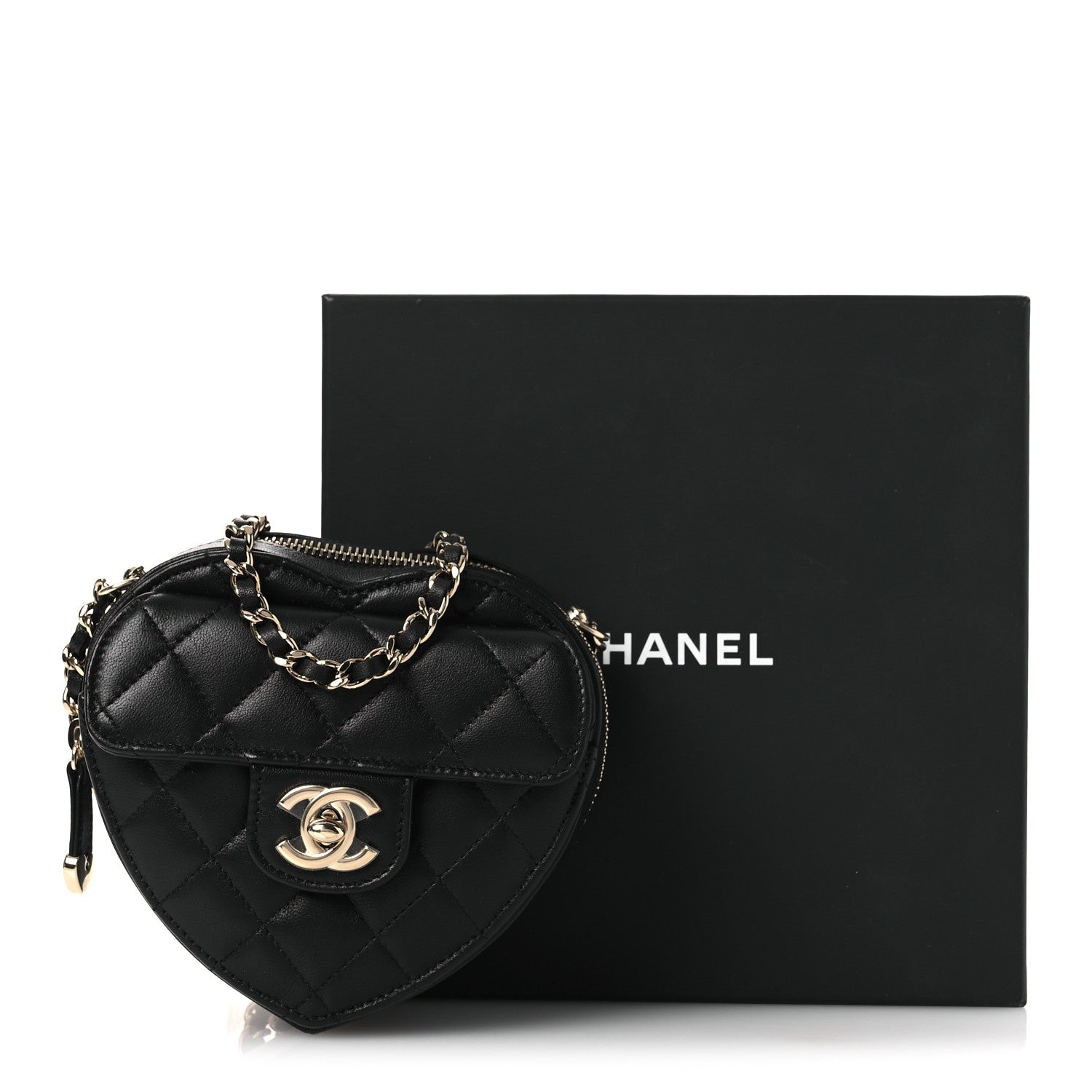 Chanel Lambskin Quilted CC In Love Heart Clutch With Chain Black 12 of 12