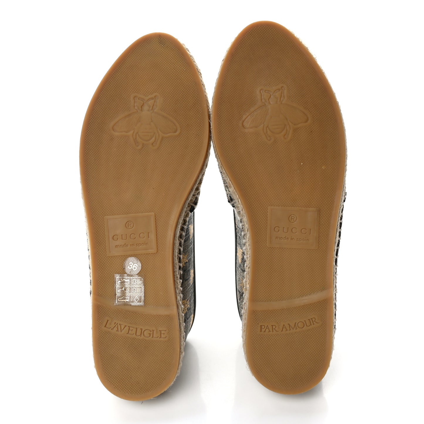 GG Supreme Monogram Bees Espadrille Flats 36 Beige Ebony Oro Black