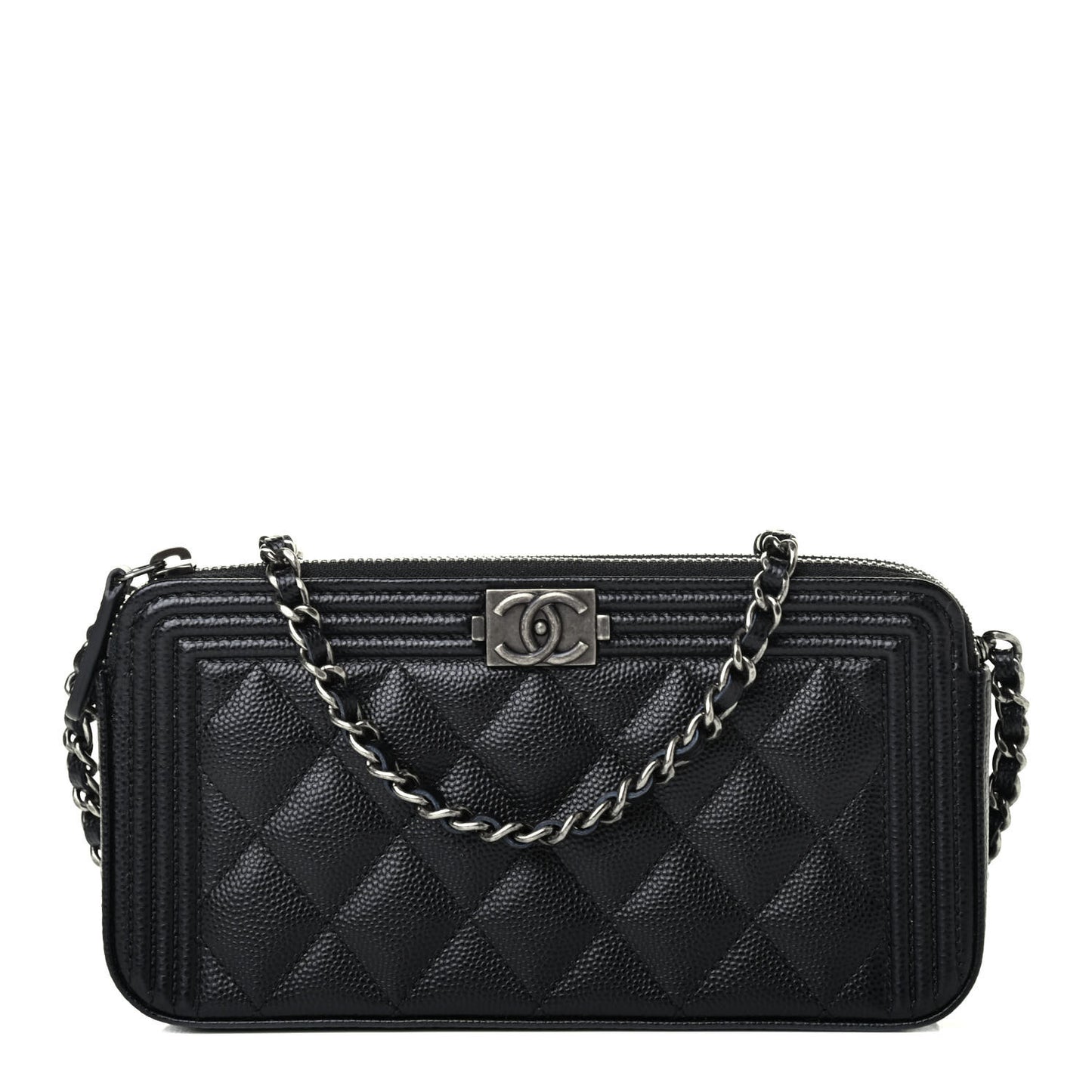 Caviar Quilted Small Boy Clutch With Chain Black