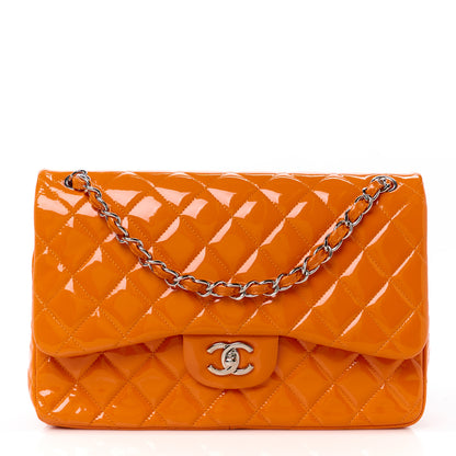 Chanel Patent Quilted Jumbo Double Flap Orange 1 of 11