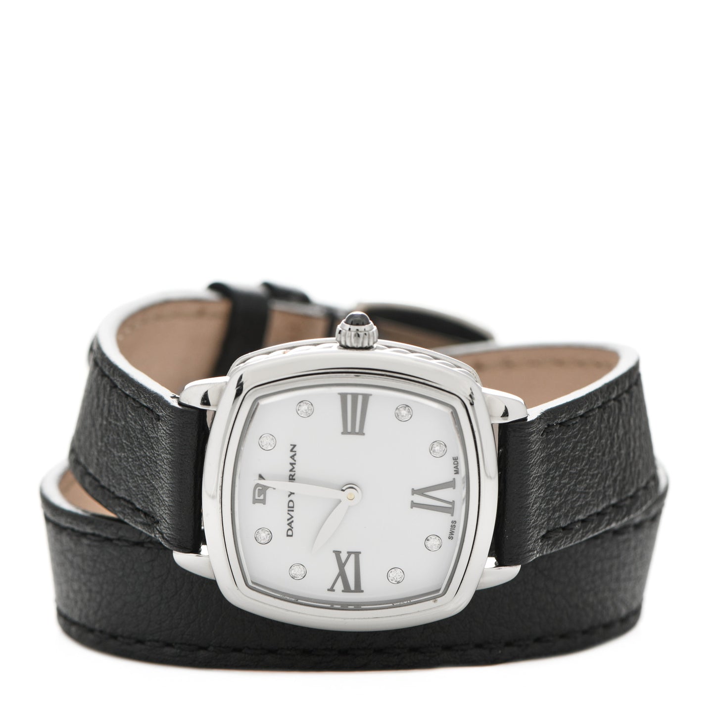 Stainless Steel Calfskin Diamond 27mm Albion Wrap Quartz Watch