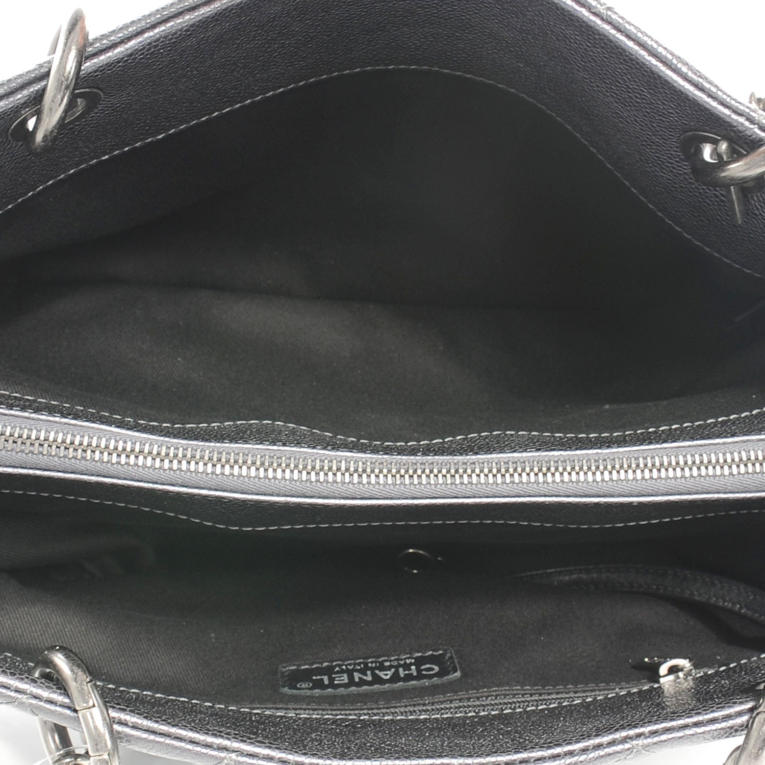 Chanel Caviar Timeless CC Large Zip Shopping Tote Dark Silver 6 of 8