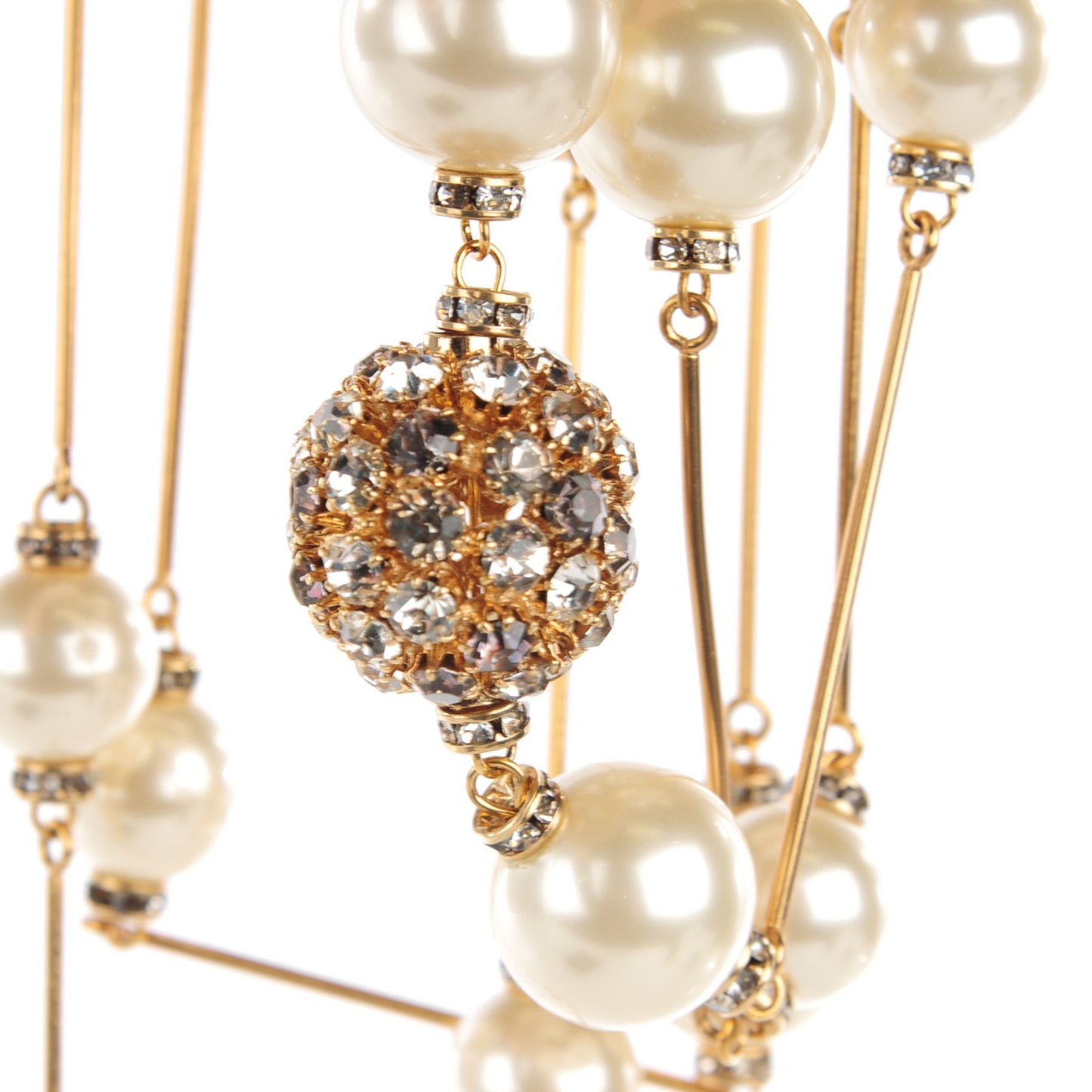 Crystal Pearl CC Long Necklace Gold