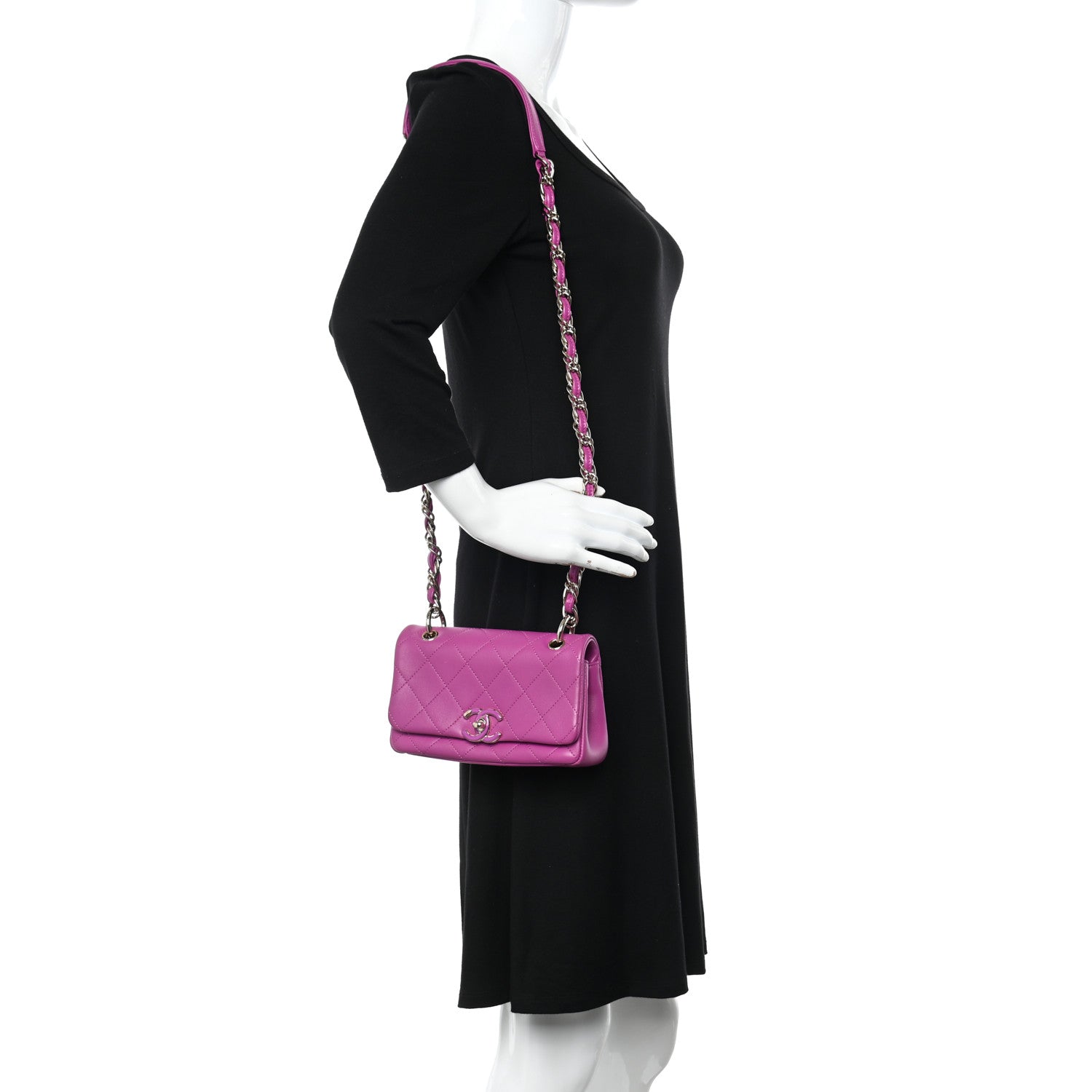 Chanel Lambskin Enamel Quilted Small Woven Logo Flap Purple 2 of 13