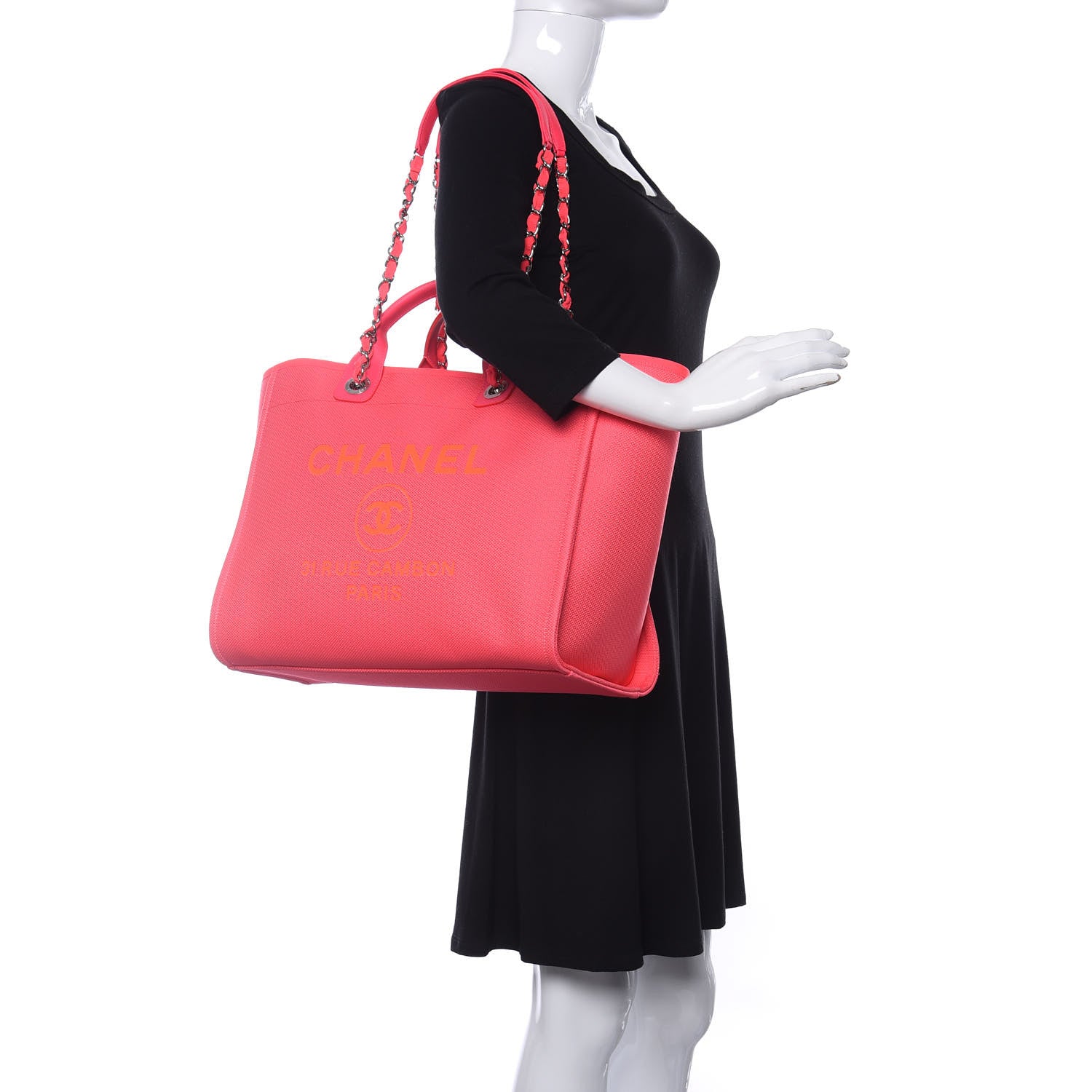 Chanel Mixed Fibers Calfskin Medium Deauville Tote Pink Orange 2 of 10