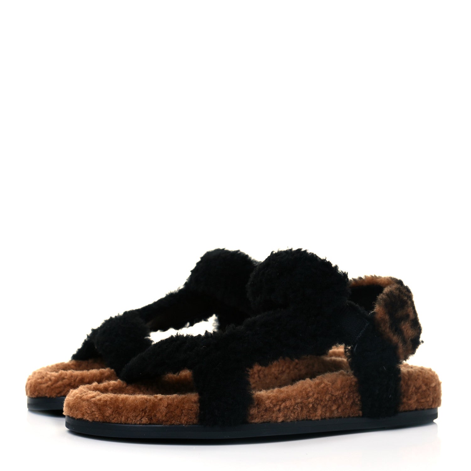 Fendi Shearling FF Fendi Feel Sandals 37 Tobacco Black 4 of 7