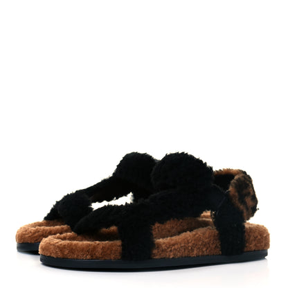 Fendi Shearling FF Fendi Feel Sandals 37 Tobacco Black 4 of 7