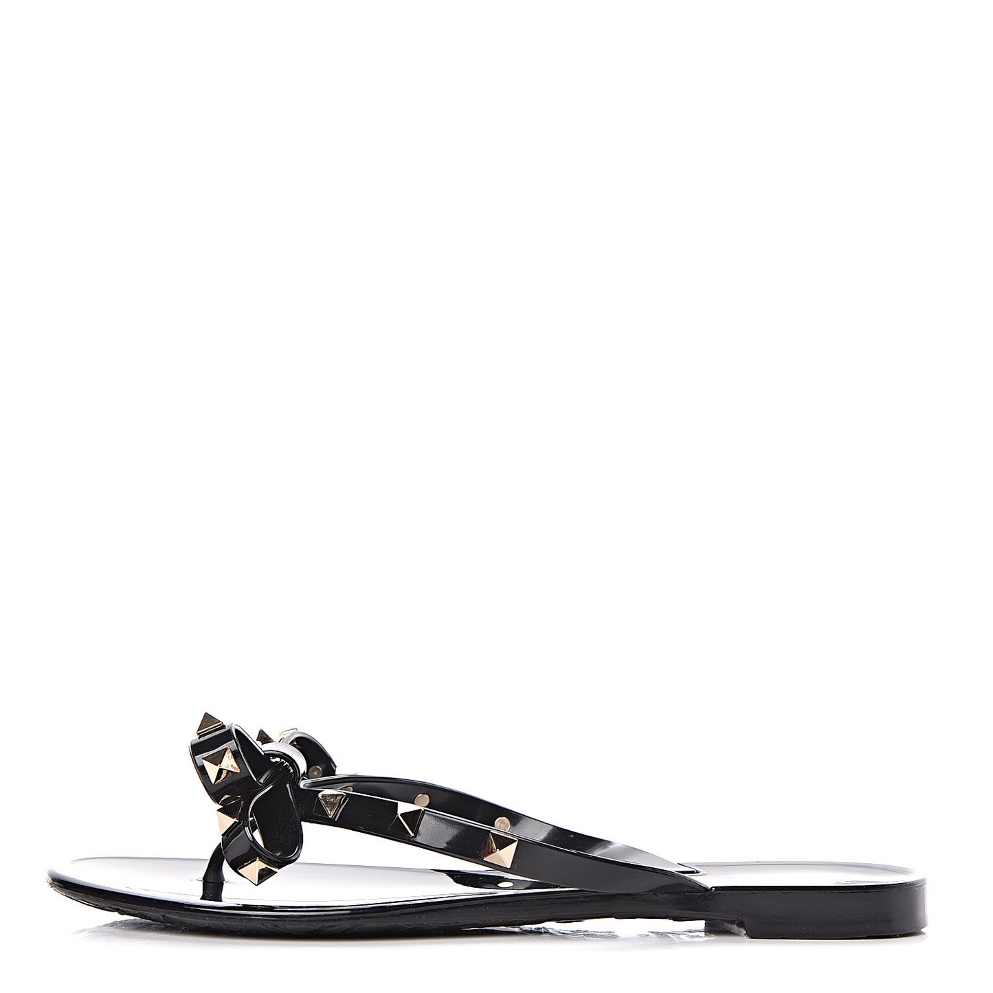 PVC Jelly Rockstud Bow Thong Sandals 37 Black