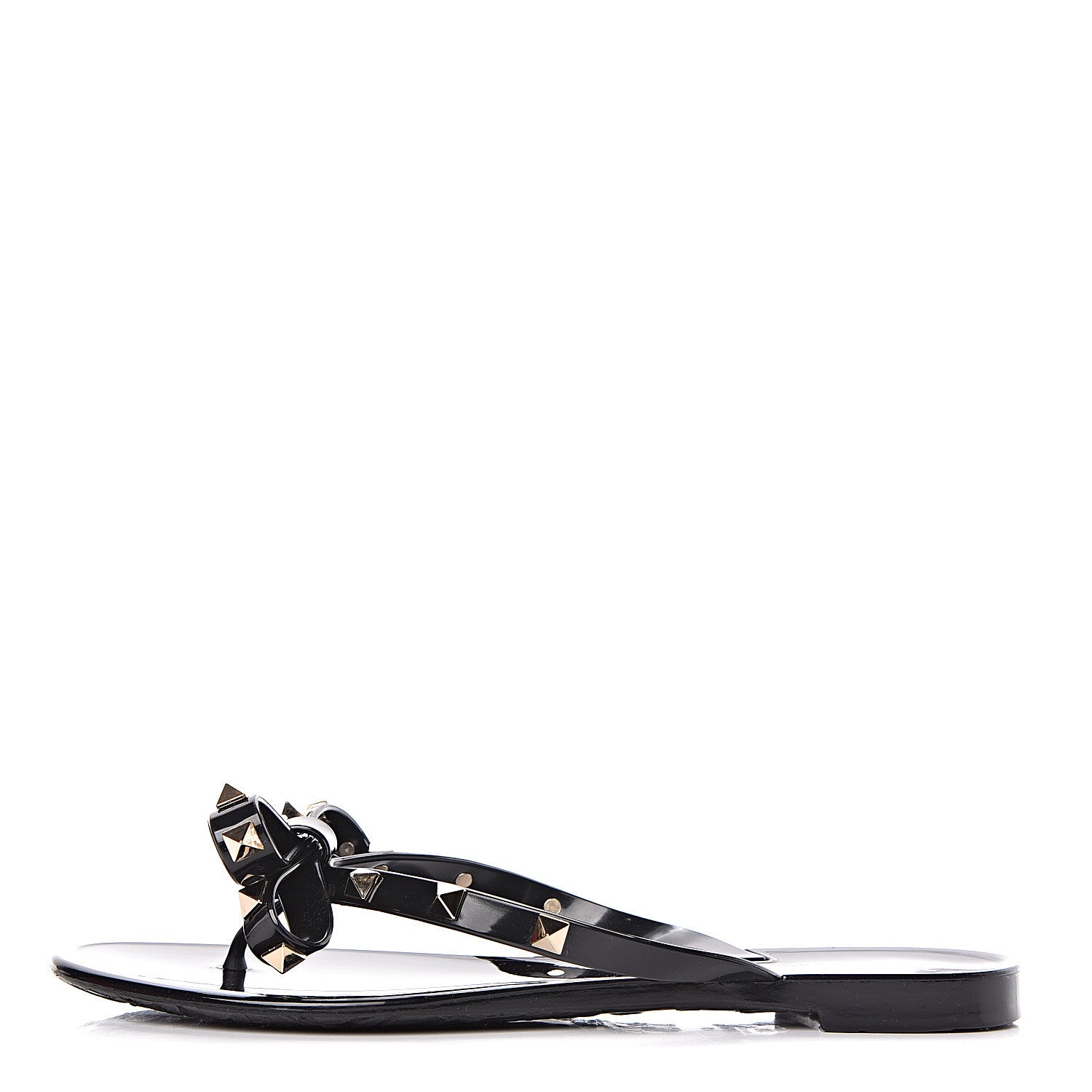 Valentino Garavani PVC Jelly Rockstud Bow Thong Sandals 37 Black 1 of 8