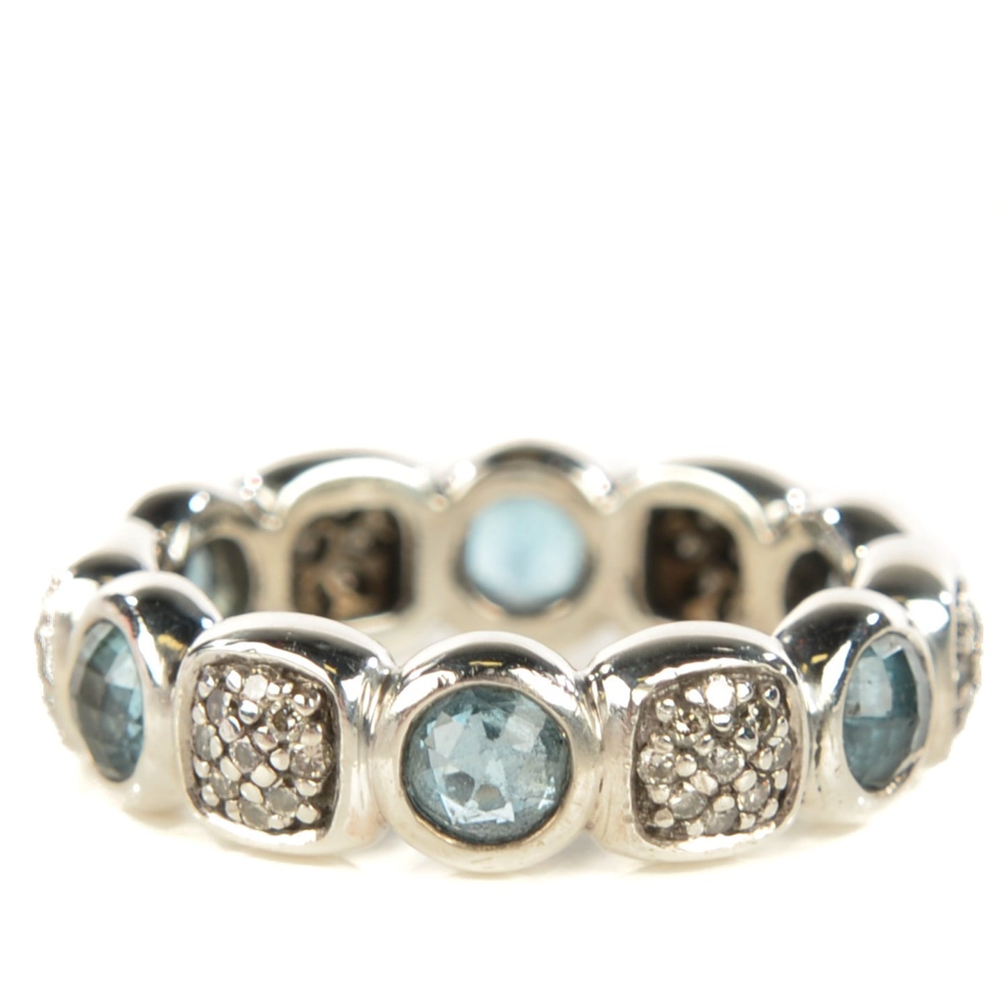 Sterling Silver Pave Diamond Blue Topaz Eternity Ring 7