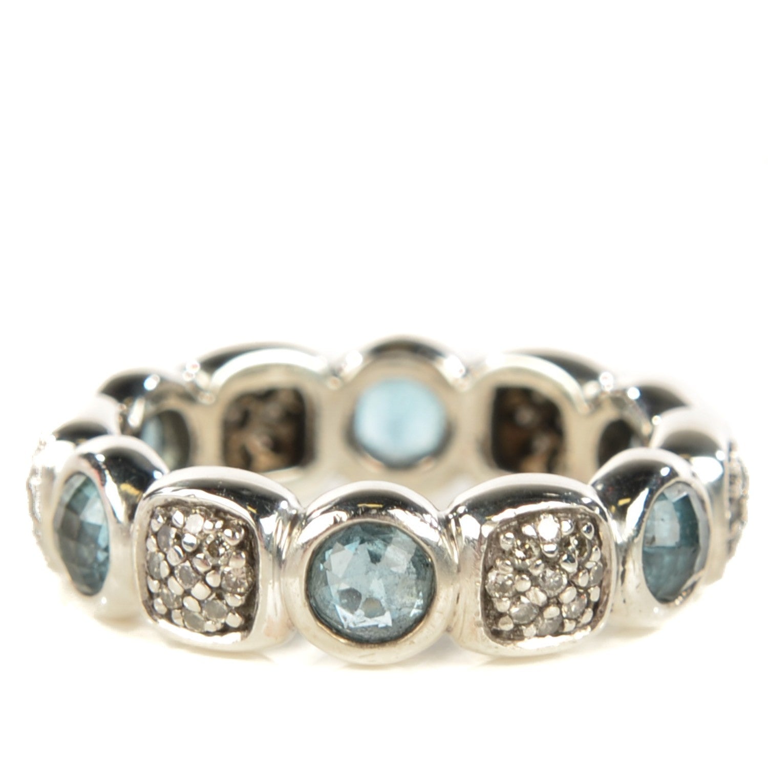 David Yurman Sterling Silver Pave Diamond Blue Topaz Eternity Ring 7 1 of 4