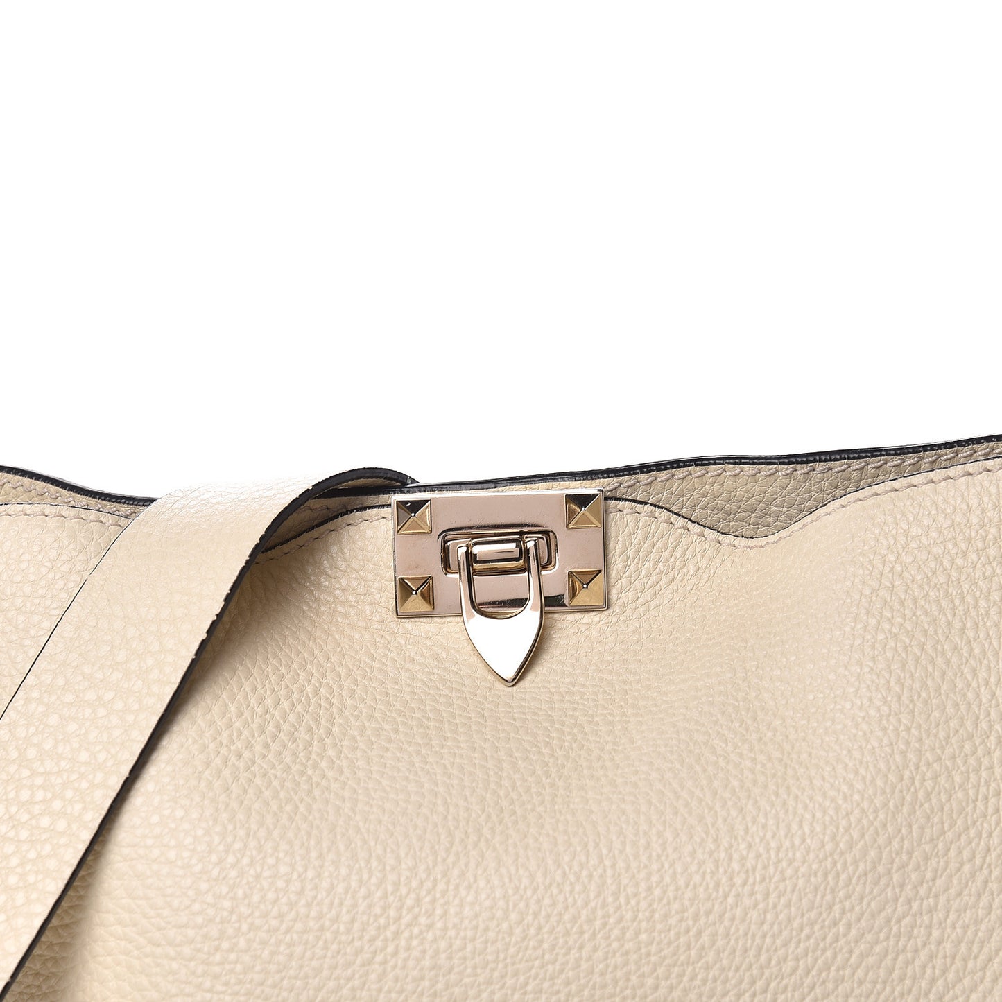 Pebbled Calfskin Large Rockstud Flip-Lock Messenger Bag Light Ivory