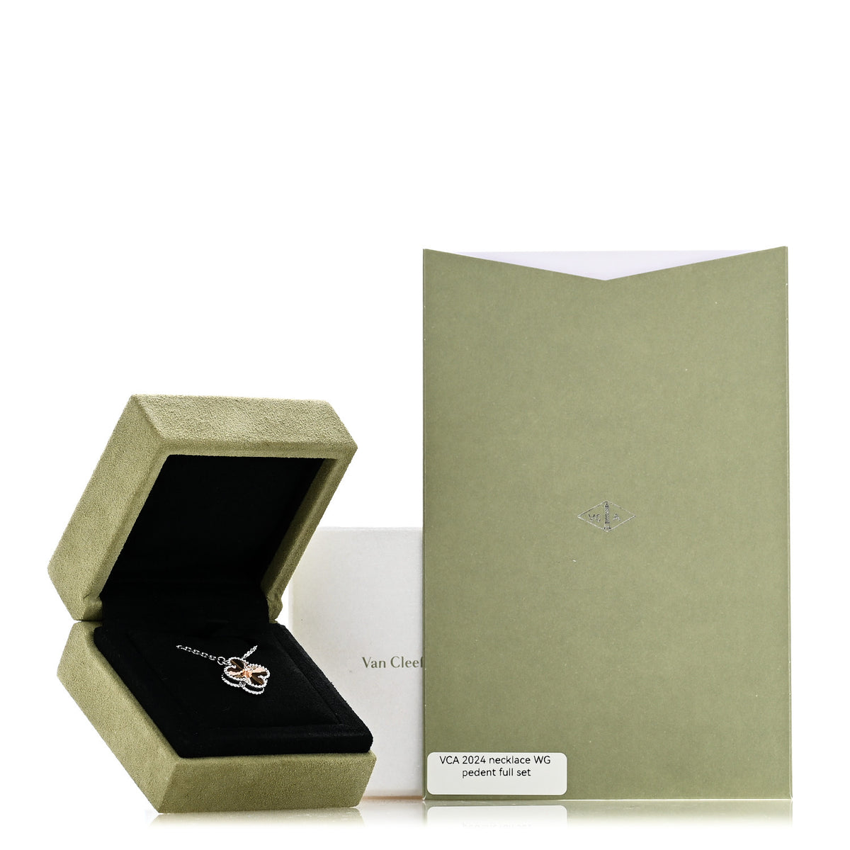 18K White Rose Gold Diamond Guilloche Vintage Alhambra Pendant Necklace