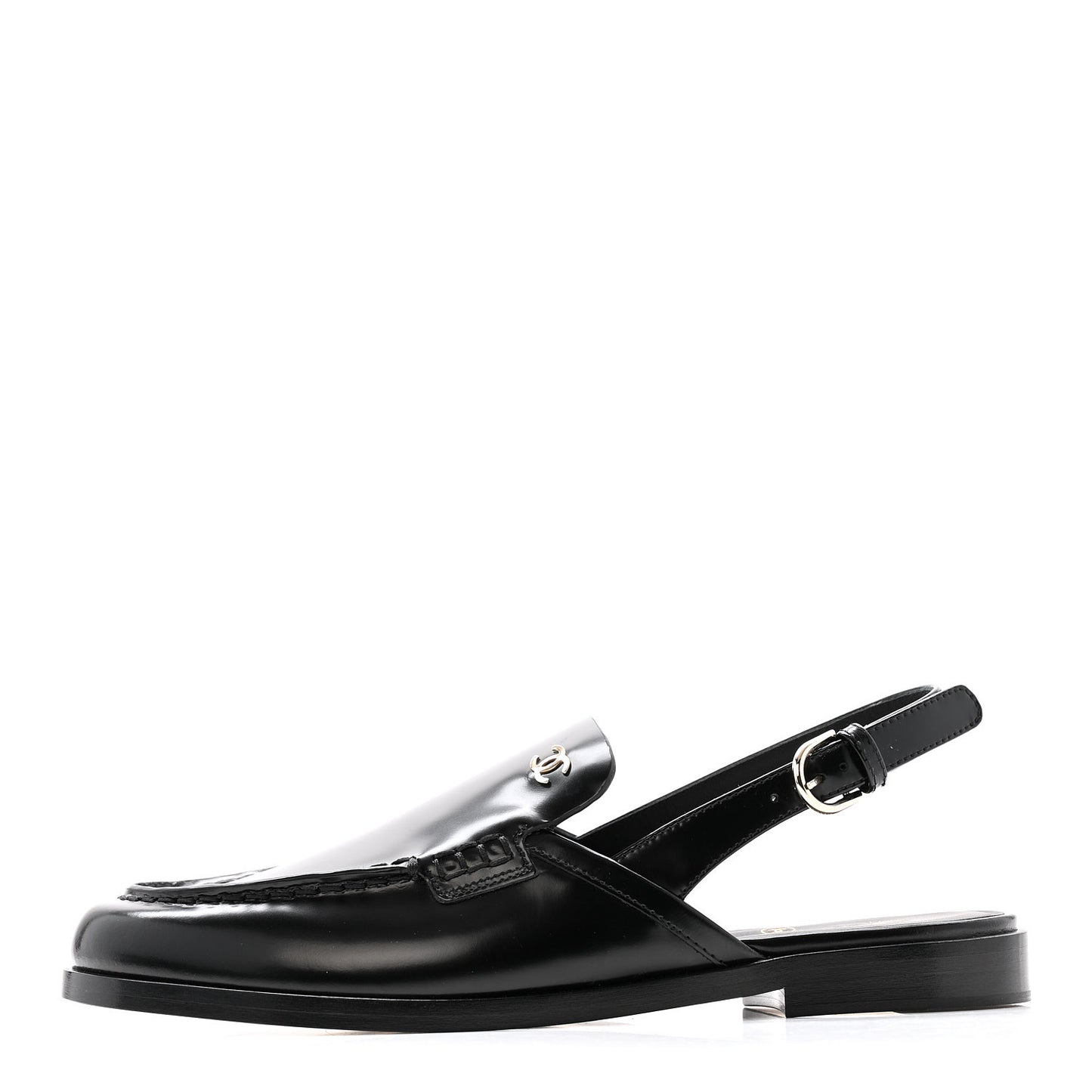 Shiny Calfskin Slingback Loafers 39 Black