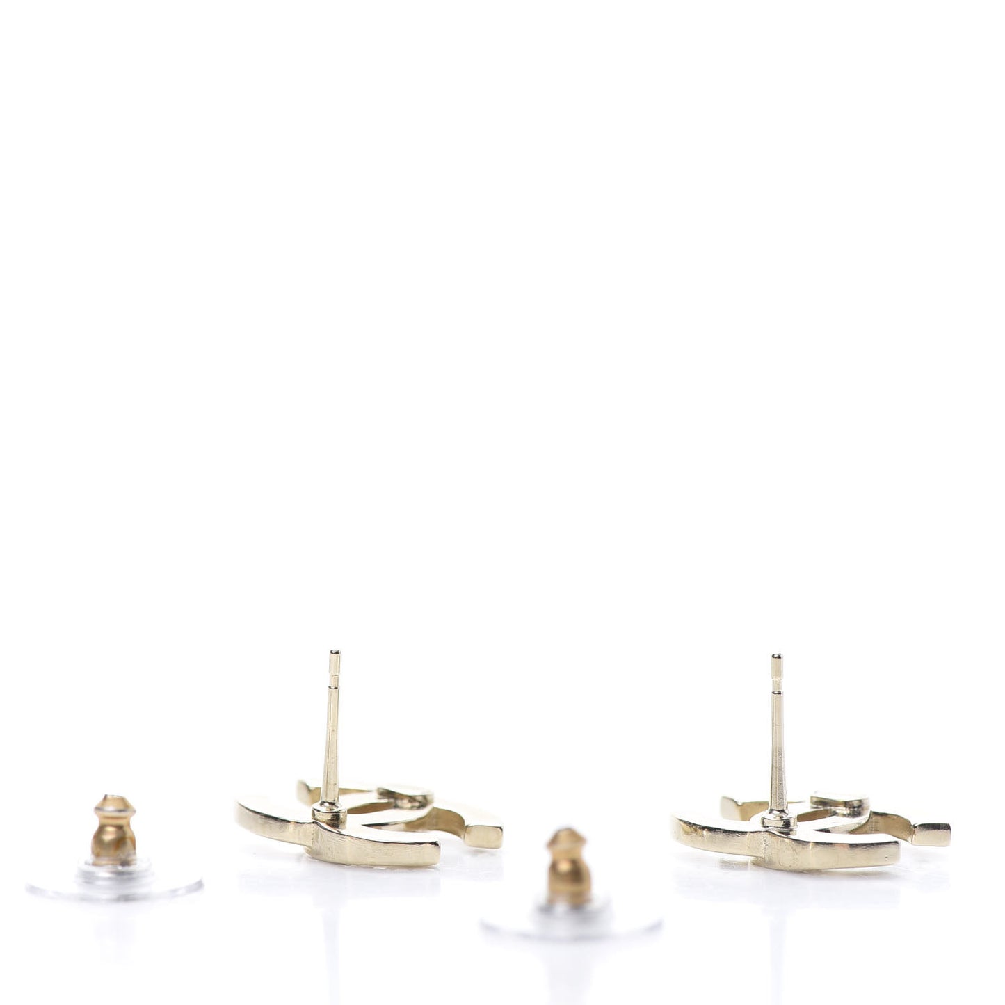 Crystal Metal CC Paris Button Stud Earrings Gold