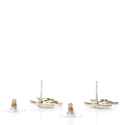 Chanel Crystal Metal CC Paris Button Stud Earrings Gold 3 of 5