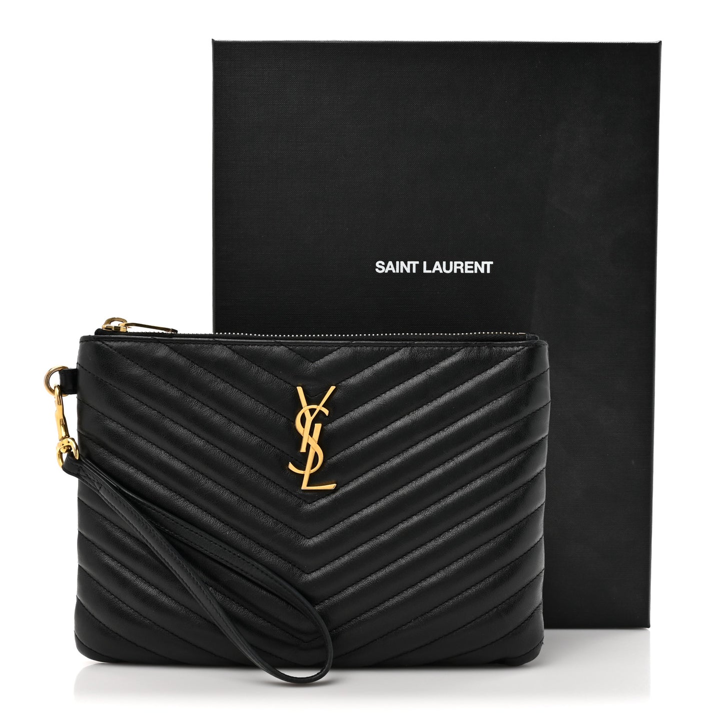 Calfskin Matelasse Chevron Monogram A5 Wristlet Black