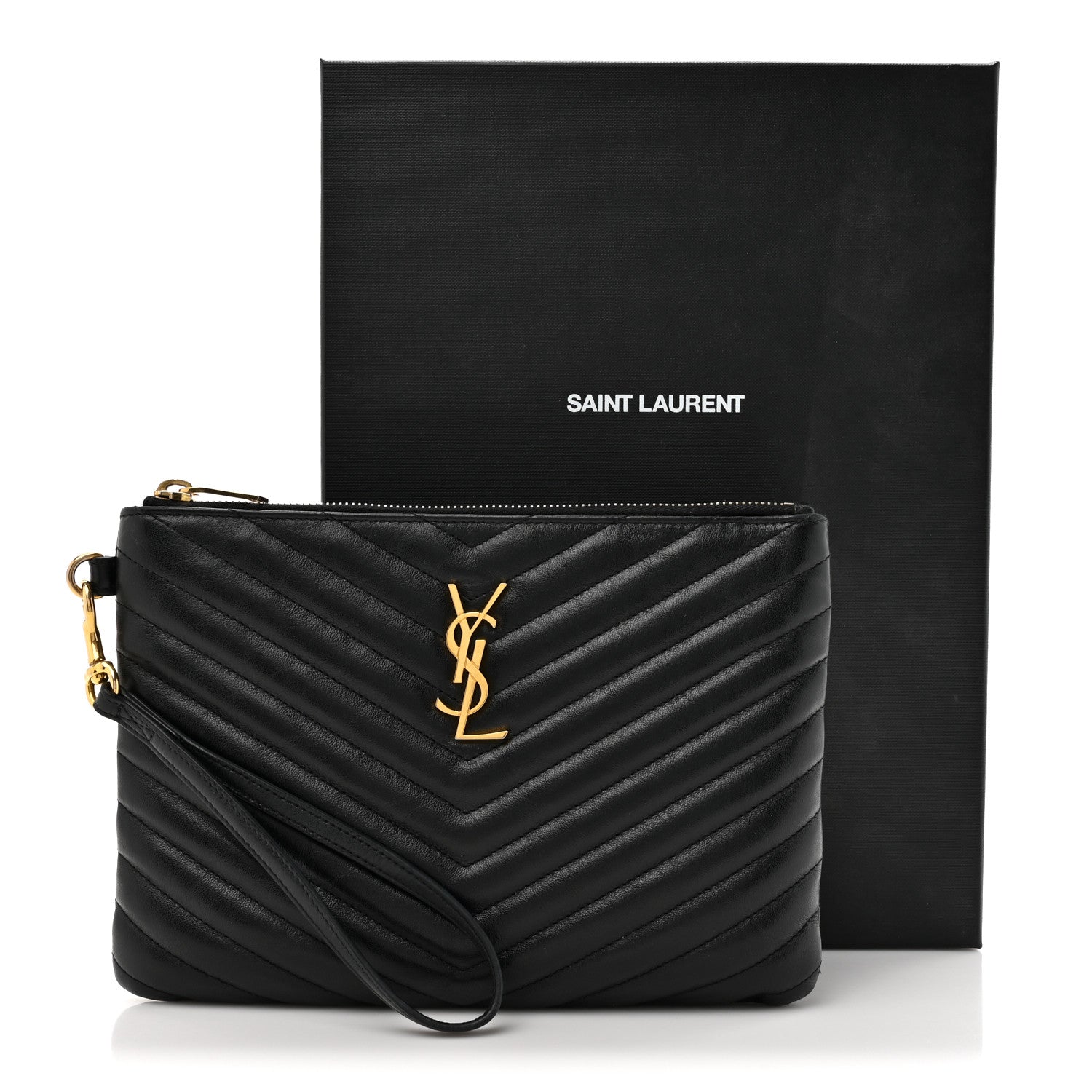 Saint Laurent Calfskin Matelasse Chevron Monogram A5 Wristlet Black 13 of 13