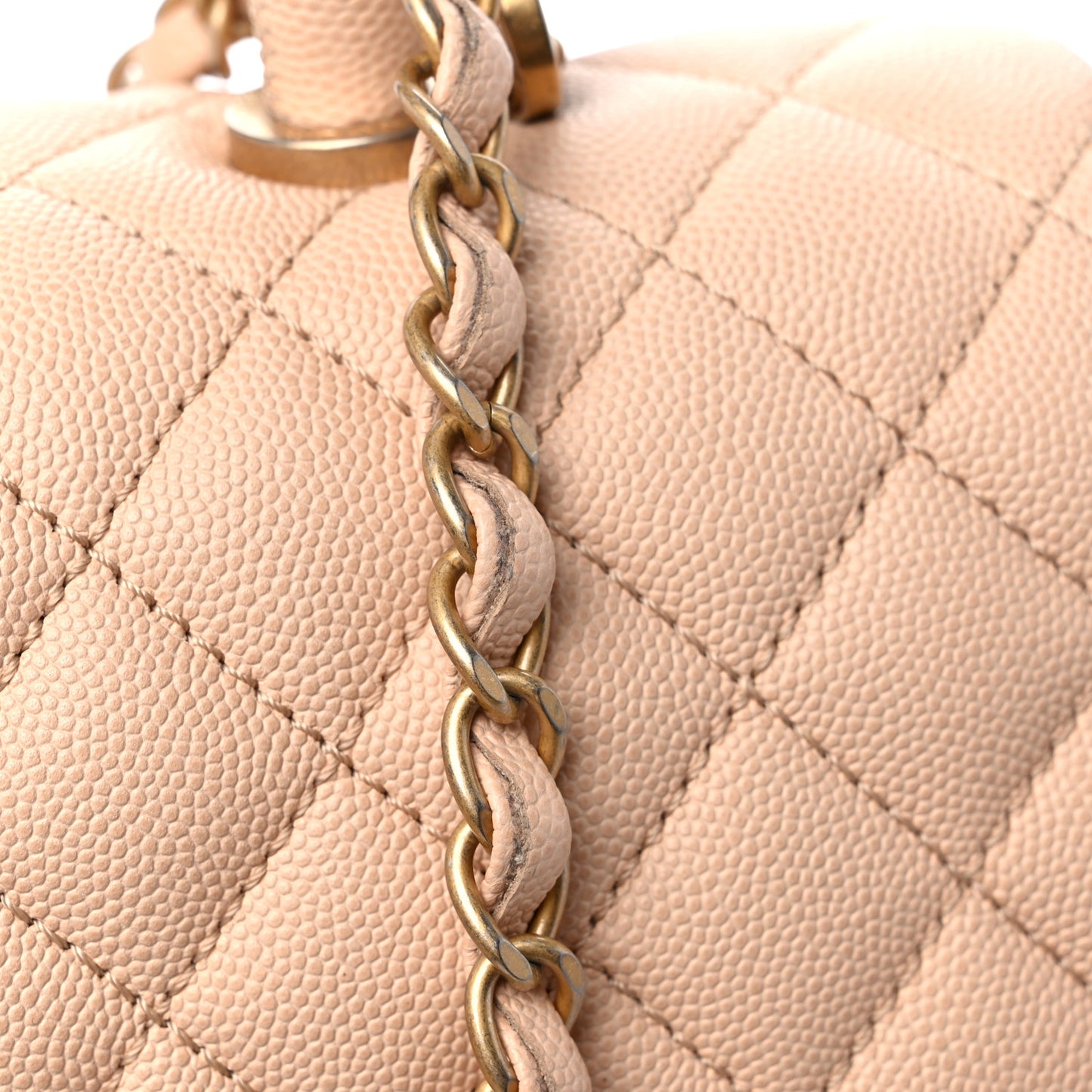 Caviar Quilted Medium Coco Handle Flap Light Beige