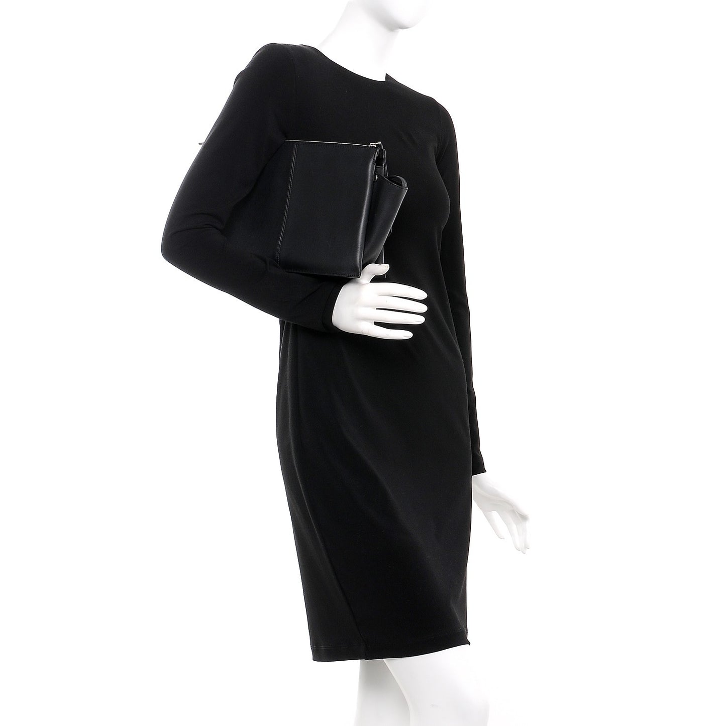 Natural Calfskin Tri-Fold Clutch on Chain Black