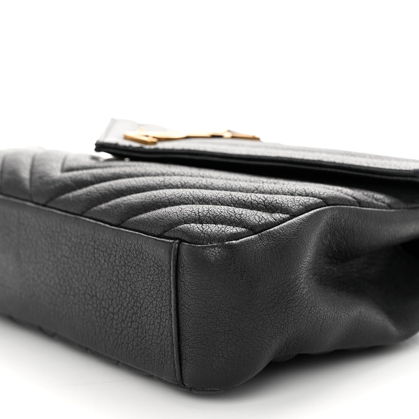Sheepskin Matelasse Chevron Monogram Medium College Bag Black