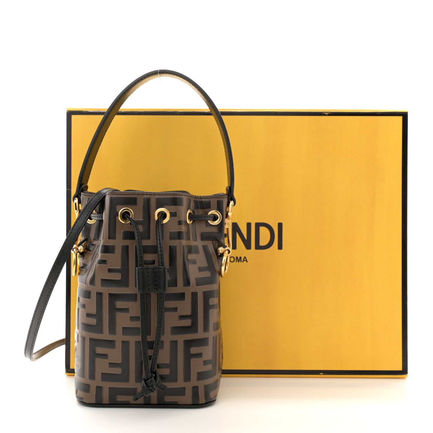 Vitello Liberty F is Fendi Bi-Color FF 1974 Embossed Mini Mon Tresor Bucket Bag Maya Black