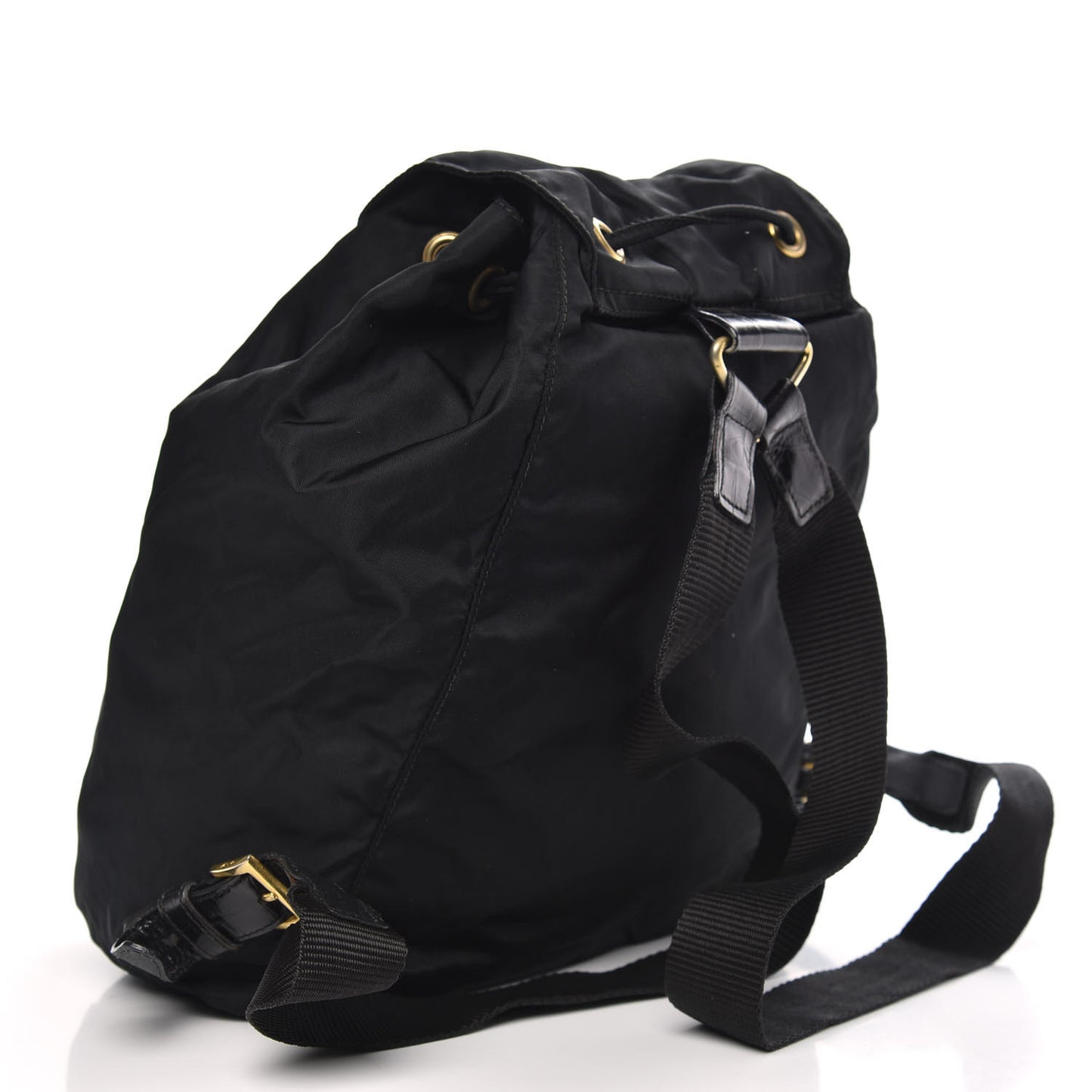Tessuto Nylon Crocodile Embossed Calfskin Cinch Backpack Black