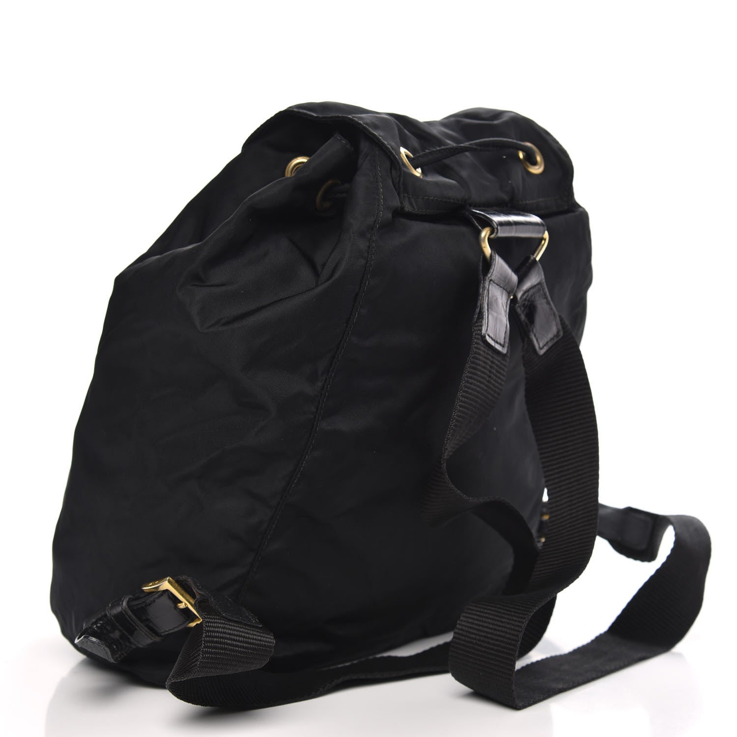 Prada Tessuto Nylon Crocodile Embossed Calfskin Cinch Backpack Black 2 of 11