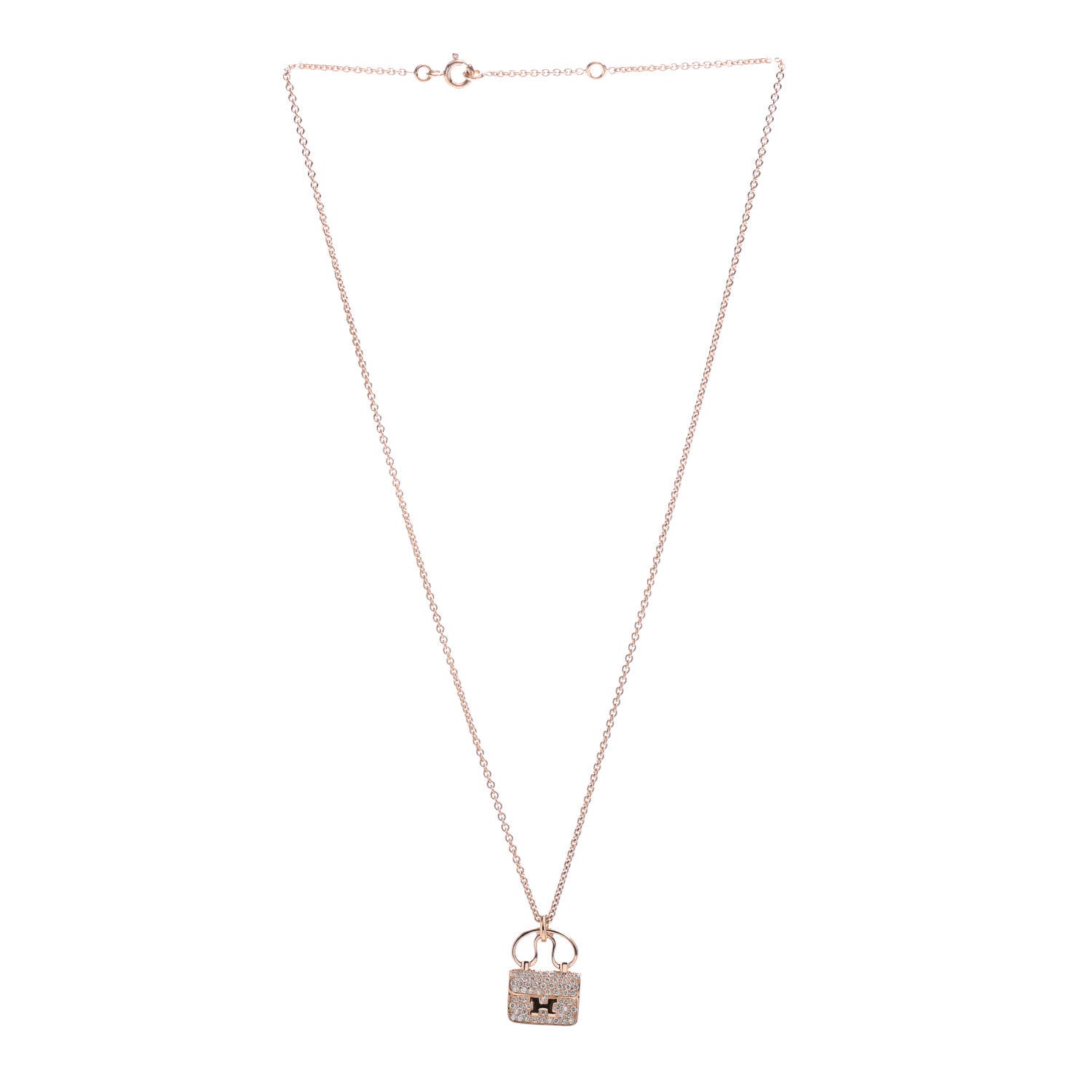 Hermes 18K Rose Gold Diamond Constance Amulette Pendant Necklace 3 of 6