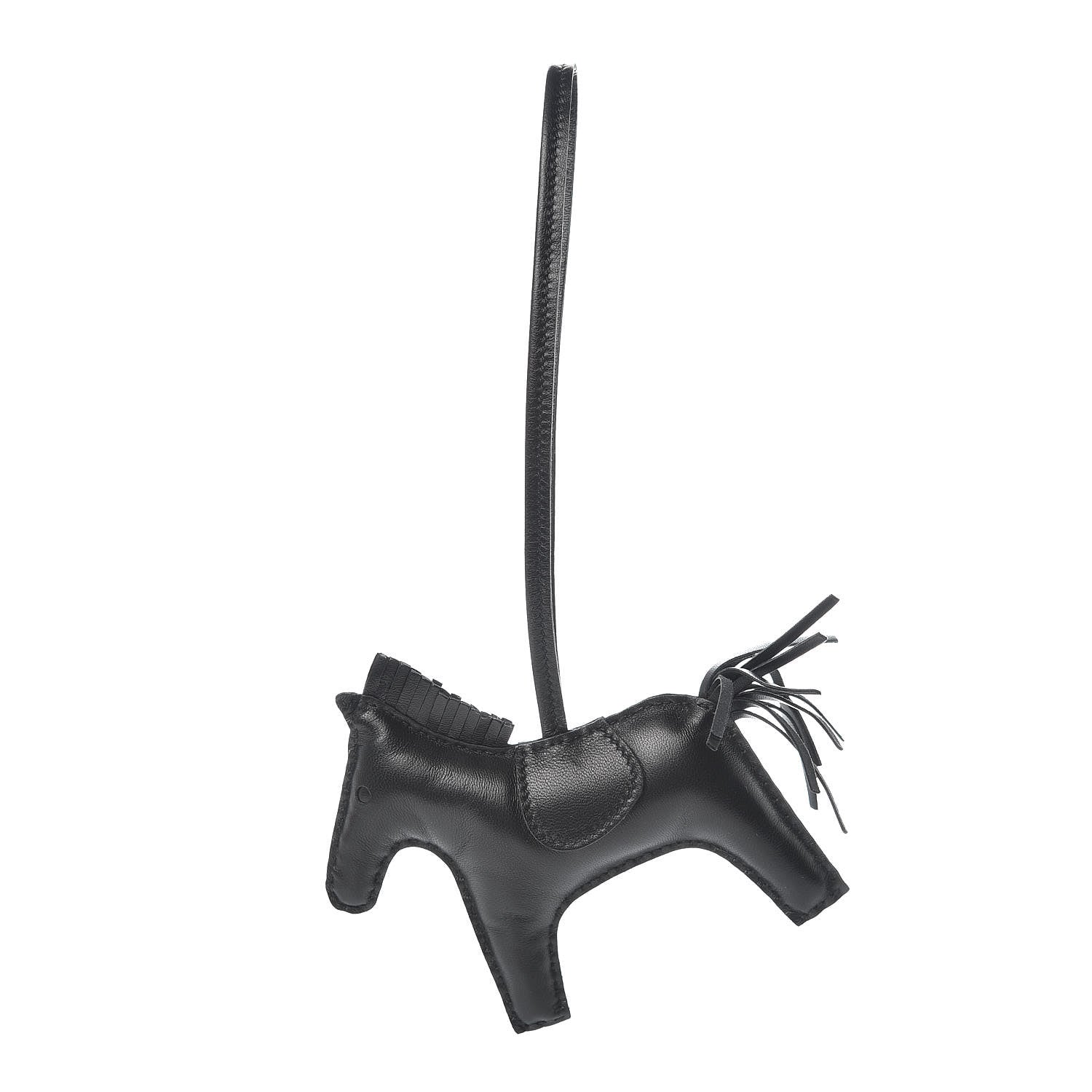 Hermes Milo Lambskin Grigri Rodeo Horse Bag Charm MM So Black 1 of 5