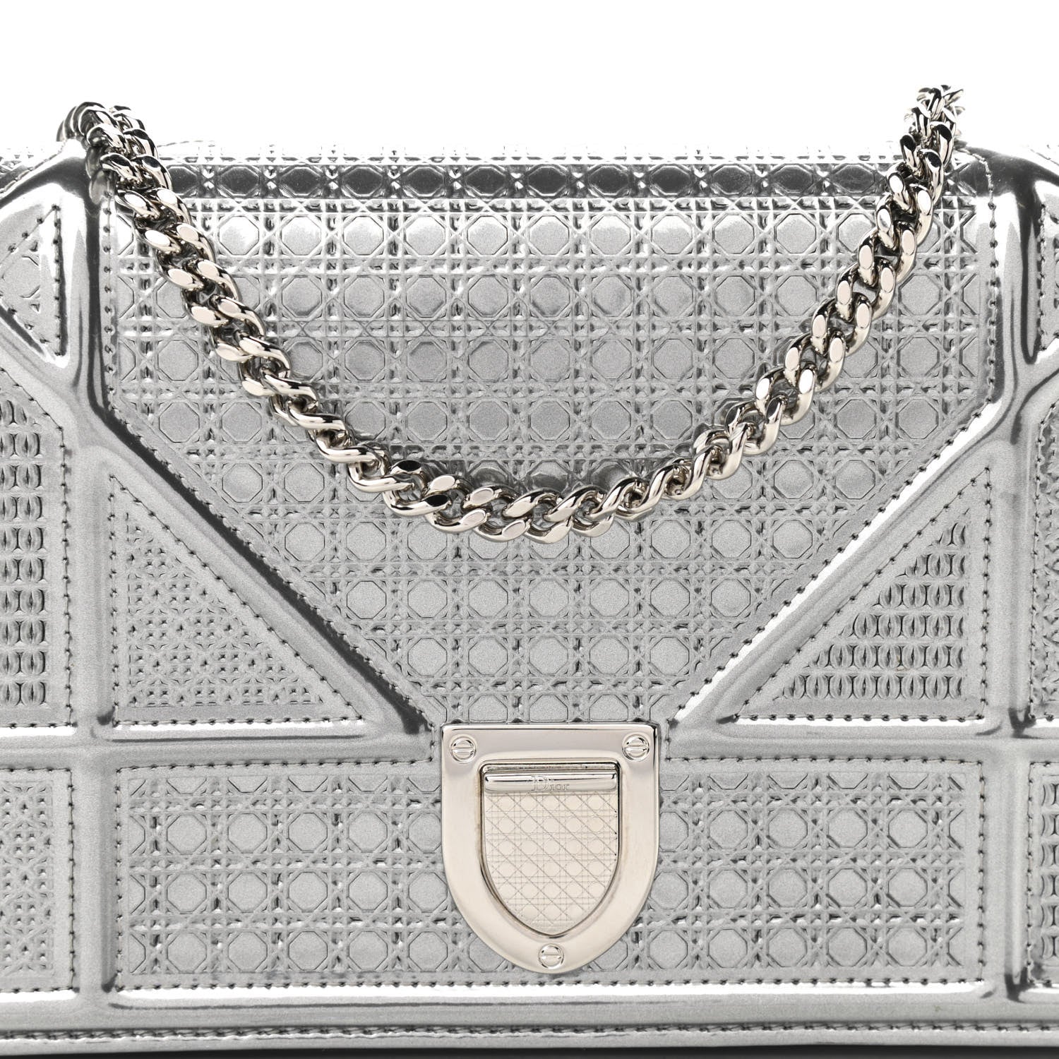 Christian Dior Metallic Patent Micro-Cannage Diorama Wallet on Chain Pouch Silver 8 of 10