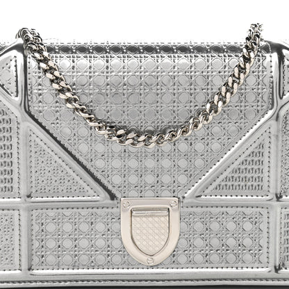 Christian Dior Metallic Patent Micro-Cannage Diorama Wallet on Chain Pouch Silver 8 of 10