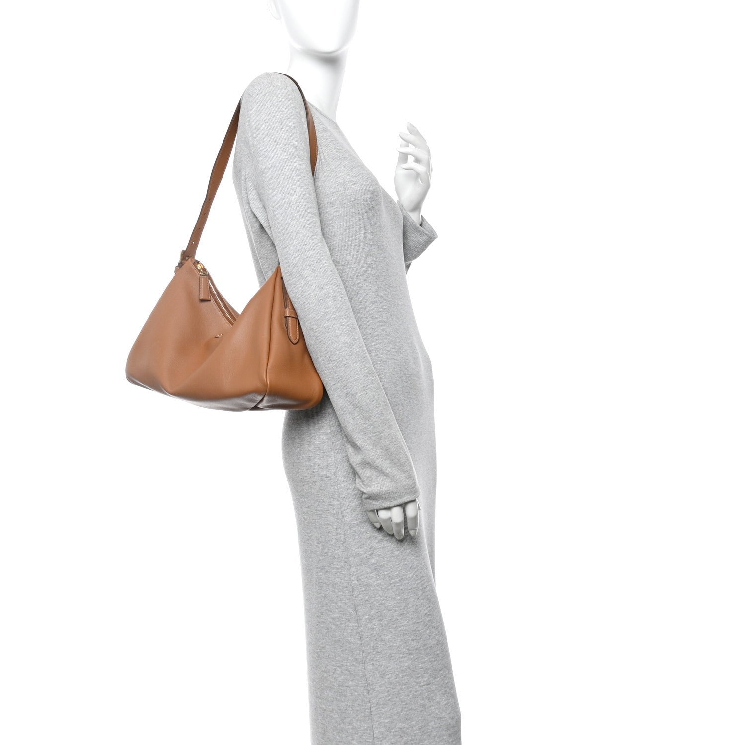 Prada Soft Calfskin Large Aimée Shoulder Bag Caramel 2 of 11